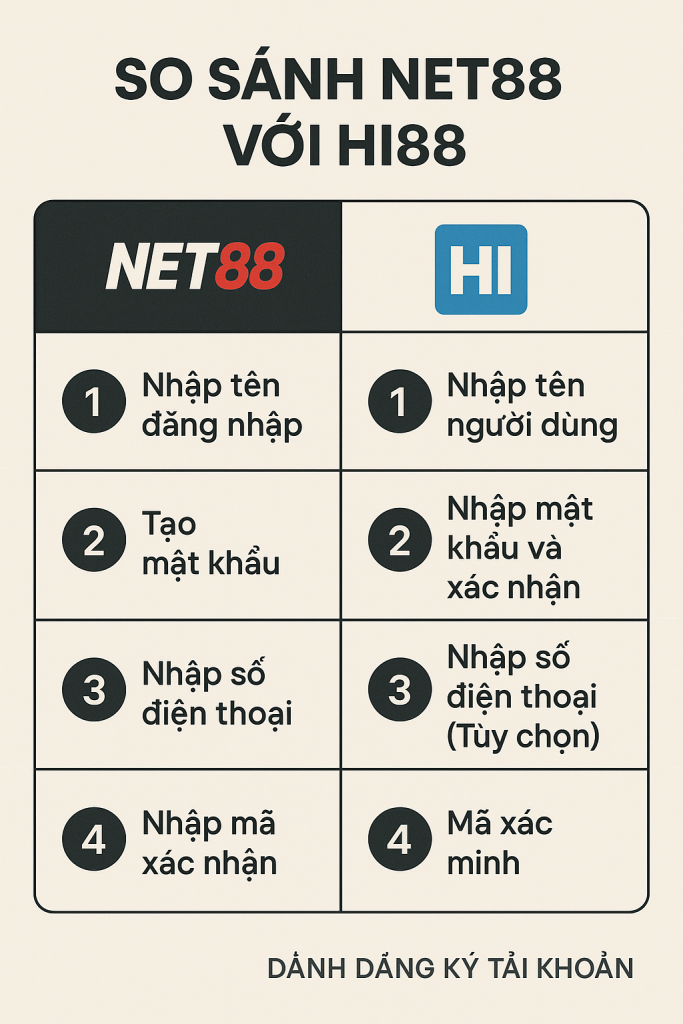So sánh Net88 và Hi88 về quy trình đăng ký tài khoản: Đơn giản – Nhanh gọn – An toàn